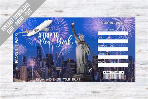 New York Printable Airline Ticket Boarding Pass Template Etsy Airline Tickets Trip