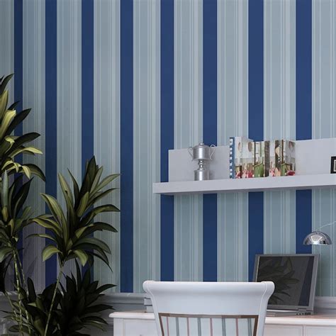 Blue Stripe Morden Style Paper Wallpaper Non Woven Wallpaper Bedroom