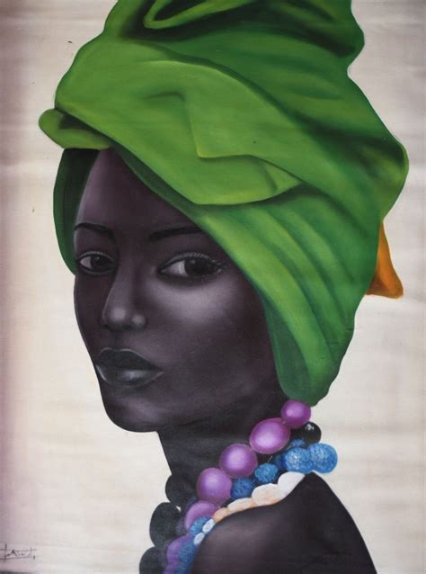 Hand Painted African Woman Tribal Portrait Green Realistic Large