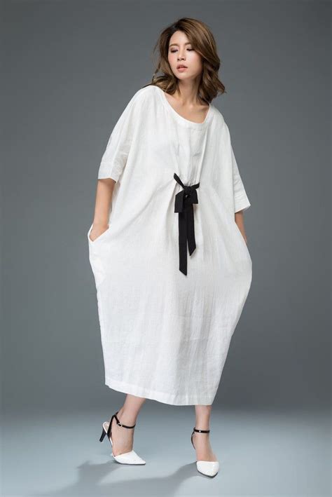White Linen Dress Loose Fitting Casual Or Smart Womens Etsy In 2020 White Linen Dresses