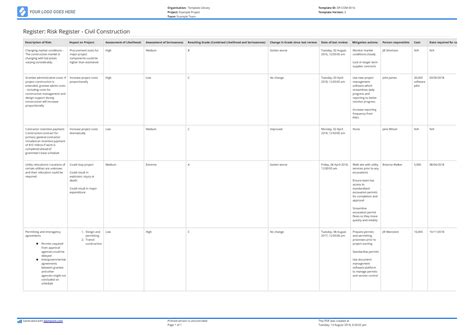 Risk Register For Construction Template As Easy As Excel But Better
