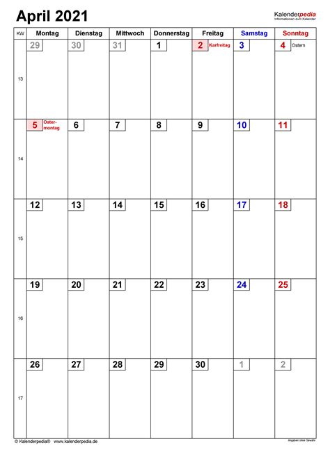 Kalender April 2021 Newstempo