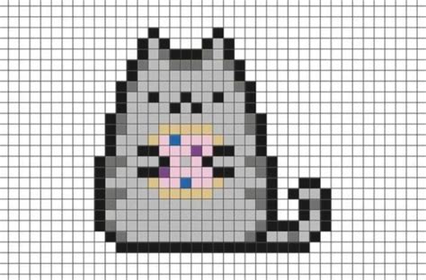Pusheen With Donut Pixel Art Adeline Cambon Pixel Art Grid Pixel