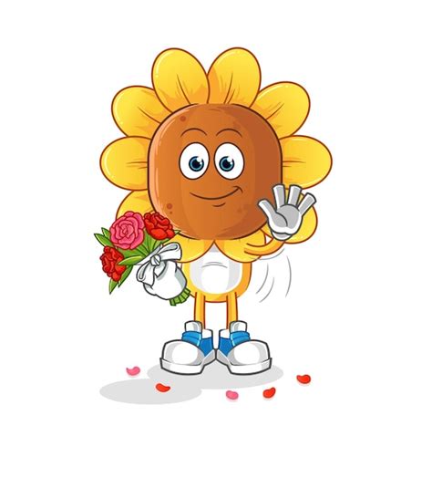 Premium Vector Sunflower Head Cartoon With Bouquet Mascot Cartoon Vector