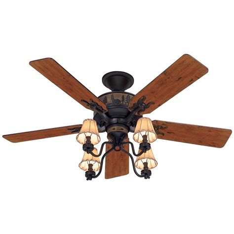 Tropicalfan rustic ceiling fan with 1 light cover indoor home decoration living room antlers silent hunter coral bay indoor / outdoor ceiling fan with led light and remote control, 52 ceiling fan with lights 34 inch black rustic ceiling fan with remote 3 retractable blades, 4. Hunter Adirondack 52-in Brittany Bronze Downrod or Close ...