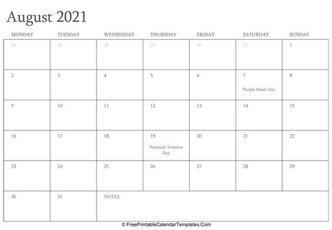 We love that this blank calendar 2021 in the fully editable microsoft word template can be enjoyed in so many different purposes. August 2021 Editable Calendar with Holidays and Notes
