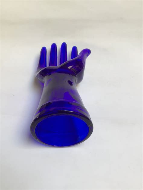 Vintage Cobalt Blue Glass Hand Shaped Ring Holder Glass Hand Etsy