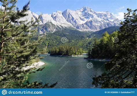 Turquois Alpine Lake Eibsee By The Foot Of Mountain Zugspitze In