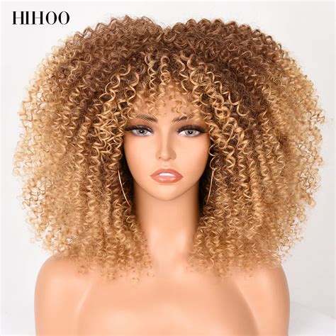 16short Hair Afro Kinky Curly Wig With Bangs For Black Women Cosplay