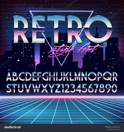 Shiny Chrome Alphabet In 80s Retro Futurism Style Vector Font On