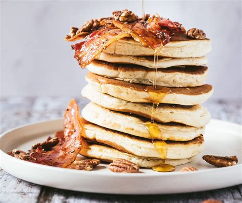 The Classic American Pancake Recipe With Bacon And Maple Syrup