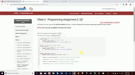 Nptel Programming In Java Week 2 Assignment Solution Youtube