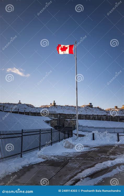 Halifax Nova Scotia Canada 2022 Jan Canadian Flag Flying High At