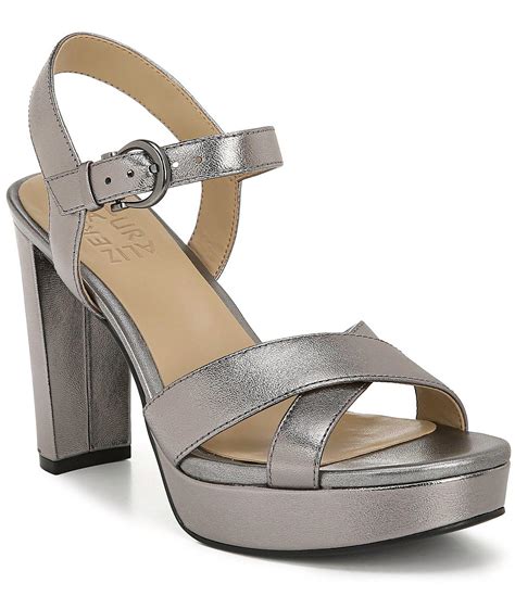 Naturalizer Leather Mia Ankle Strap Sandals In Pewter Leather Metallic