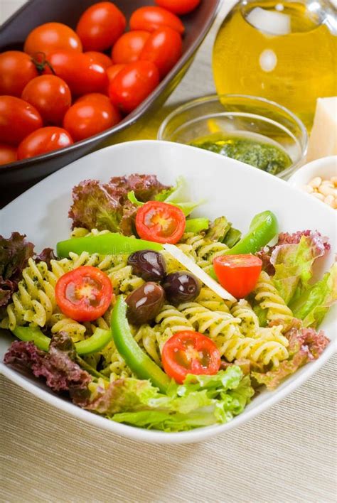 Italian Fusilli Pasta Salad Stock Photo Image Of Dressing Garnish