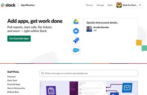 The slack app directory provides you with all possible apps and integrations, but the multitude of choices can be confusing. Enhancing Slack with Third-Party Apps - dummies