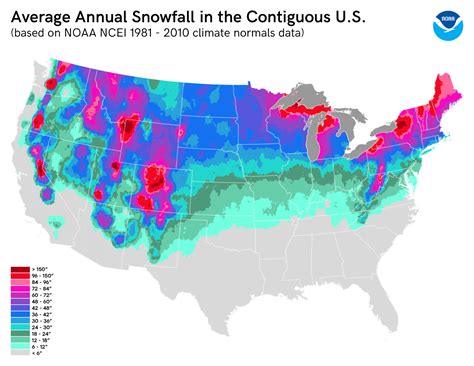 Map Of Average Annual Snowfall In Contiguous Us Snowbrains