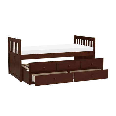transitional dark cherry wood twin twin trundle bed w storage drawers homelegance b2013prdc 1