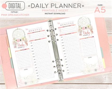 A Daily Planner Dreamcatcher Pink Printable Left Right Etsy