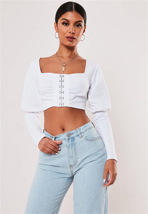 White Hook And Eye Long Sleeve Crop Top Missguided