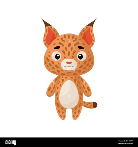 Cute Little Lynx On White Background Cartoon Animal Character For Kids