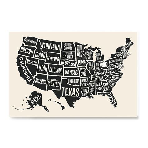 The United States Of America States Map In Black And White Ezposterprints