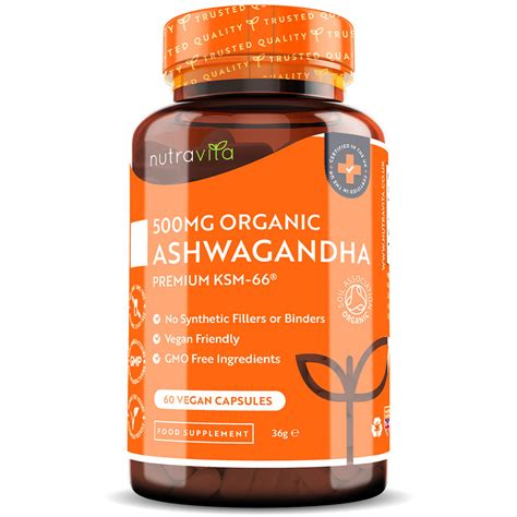 Organic Ashwagandha Herbal Supplement Premium Ksm 66 500mg Per Cap