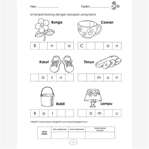 Lembaran Kerja Bahasa Melayu Prasekolah Huruf Vokal Latihan Bahasa