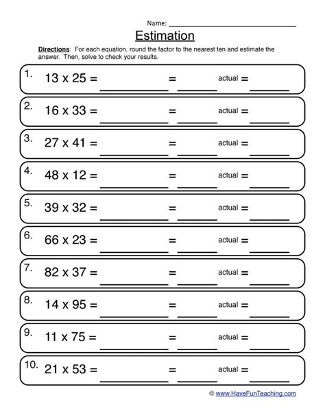 Multiplication Estimation Worksheet