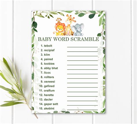 Baby Word Scramble With Answers Jungle Baby Shower Ga