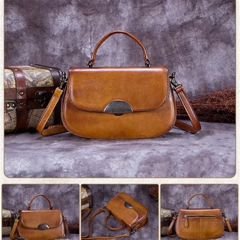 Vintage Full Grain Leather Satchel Bag Crossbody Shoulder Bag Handbag