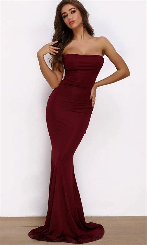 Evening In Roma Burgundy Wine Red Stretch Strapless Bodycon Mermaid Gold Grommet Lace Up Back