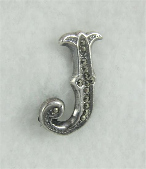 Small Marcasite Silver Sterling Letter J Brooch Pin C Clasp Etsy Silver Marcasite Sterling