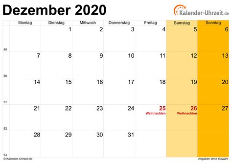 Dezember 2020 Kalender Mit Feiertagen