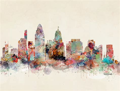 Cincinnati City Skyline Painting By Bri Buckley Pixels