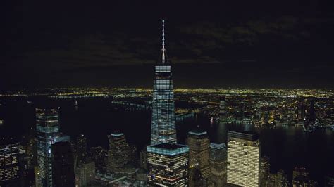 6k Stock Footage Aerial Video Orbit Around Freedom Tower At Night In