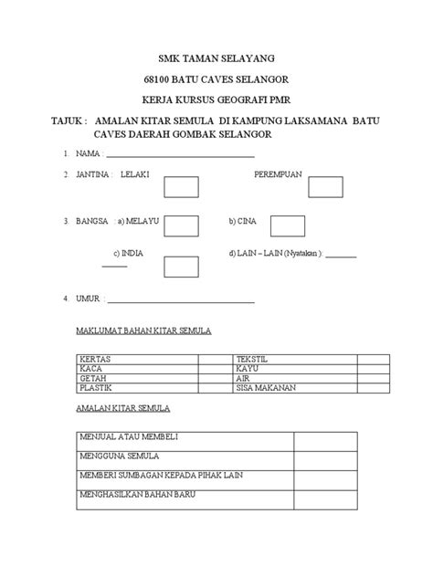 Borang Soal Selidik Geografi Amalan Kitar Semula