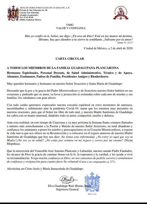 Carta Circular Madre Elva Guadalupe Ruiz Confederación De
