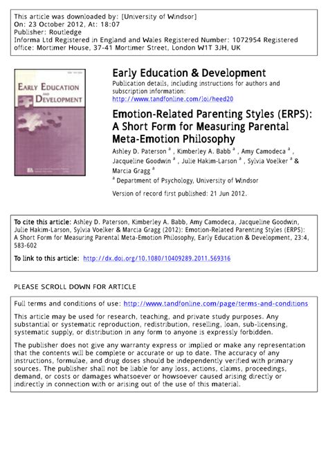 (PDF) Emotion-Related Parenting Styles (ERPS): A Short ...