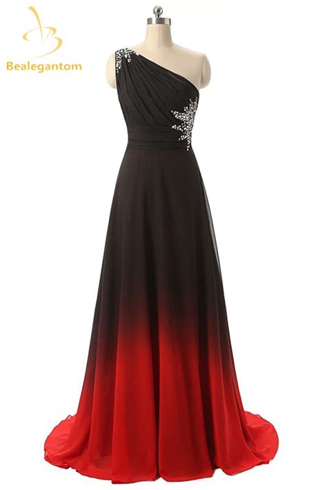 Bealegantom One Shoulder Black Red Ombre Prom Dresses 2017 With Chiffon