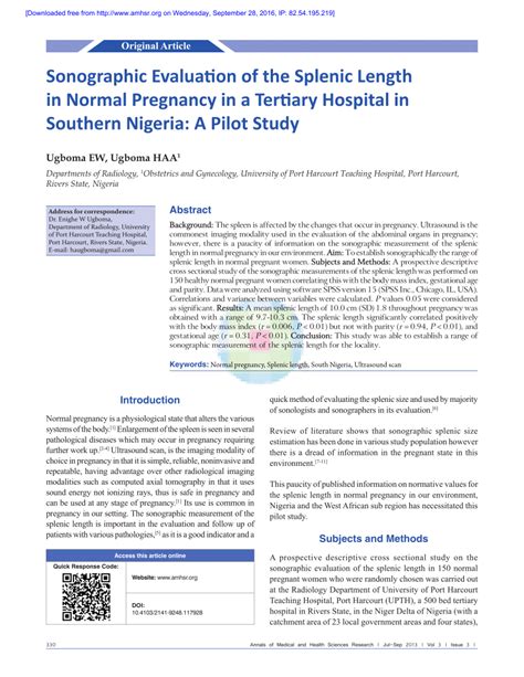 Pdf Sonographic Evaluation Of The Splenic Length In Normal Pregnancy