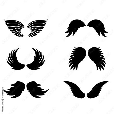 Silhouette Of Black Angel Wings And Halo On A White Background Vector