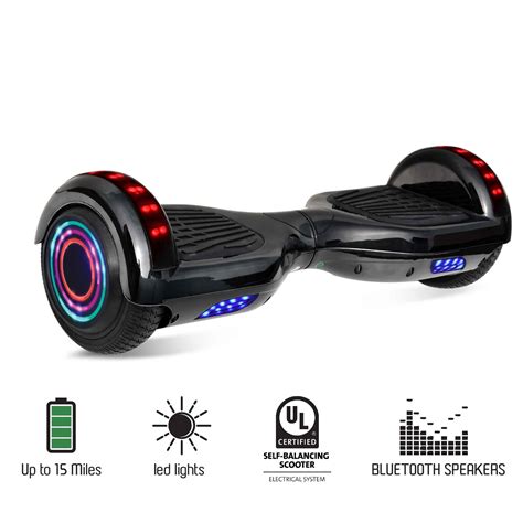 Hoveroid Hoverboard Self Balancing Smart Scooter With Bluetooth Led Lights Chrome Black