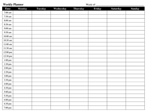 Printable Weekly Schedule Template Excel Word