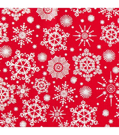 Holiday Inspirations Fabric Christmas Snowflake Red Metallic Joann
