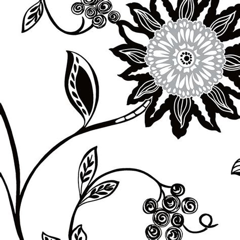 Black And White Contemporary Floral Wallpaper Sample