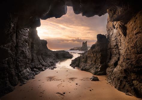 View From Beach Cave Hd Wallpaper Background Image