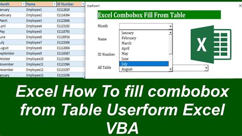 Excel Combobox Fill From Table Userform Excel Vba Youtube