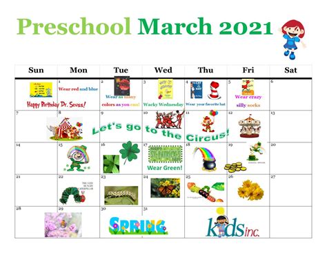 Click Here For March Preschool Calendar Kids Inc Kids Inc