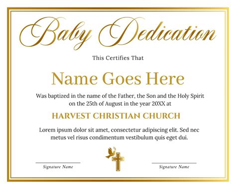 Baby Dedication Certificate Template Gold Child Dedication Etsy